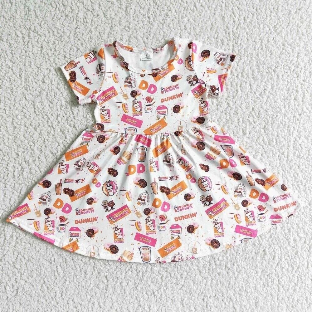 Los Angeles Boutique Dunkin' Donuts Coffee Printed Boston Girls Twirl Dress  5-6